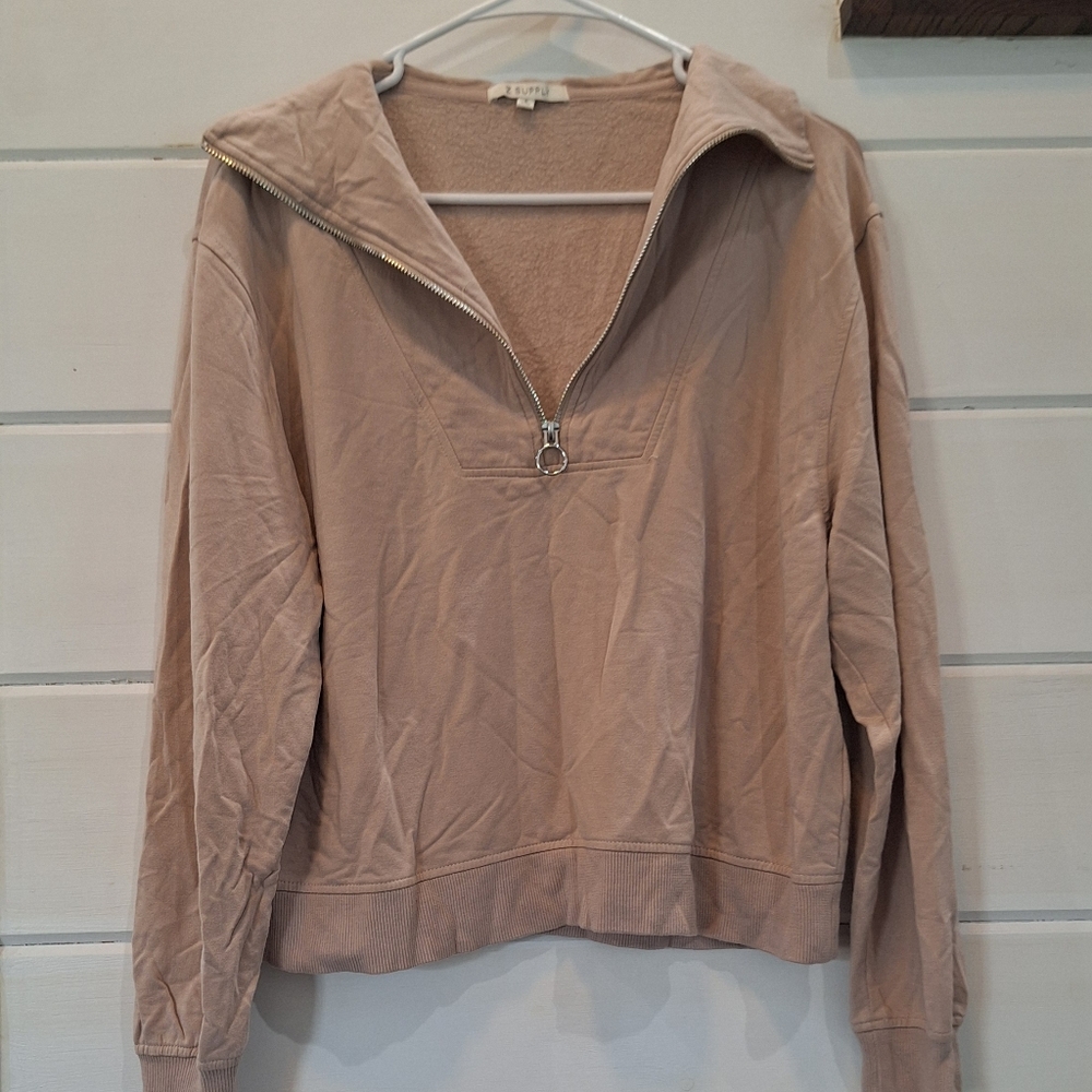 Z Supply Tan Zip-Up Sweatshirt